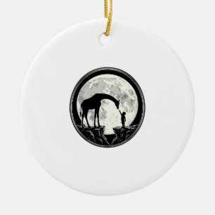 Vintage Giraffe and Child Moon Silhouette Shirt_1 Ceramic Tree Decoration
