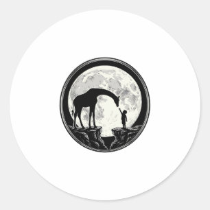 Vintage Giraffe and Child Moon Silhouette Shirt_1 Classic Round Sticker