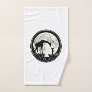 Vintage Giraffe and Child Moon Silhouette Shirt_1 Hand Towel
