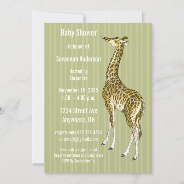 Vintage Giraffe Baby Boy Shower Invitations (Front)