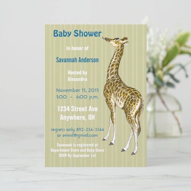 Vintage Giraffe Baby Boy Shower Invitations (Standing Front)