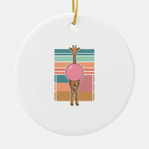 Vintage Giraffe Bubblegum Engraving Shirt Design_1 Ceramic Tree Decoration