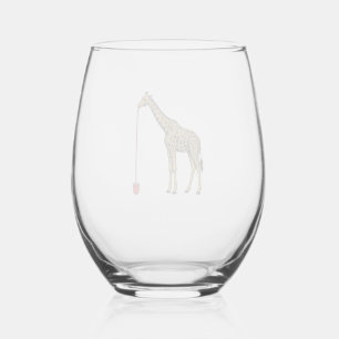 Vintage Giraffe Drinking Straw Vector Design_1 Stemless Wine Glass