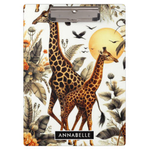 Vintage Giraffe Floral Watercolor Clipboard