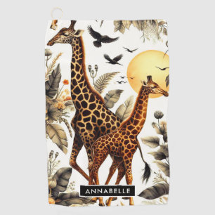 Vintage Giraffe Floral Watercolor Golf Towel
