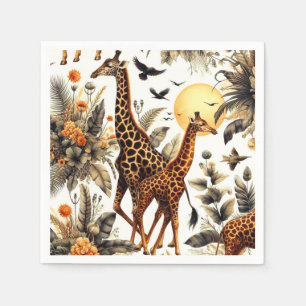 Vintage Giraffe Floral Watercolor Napkin