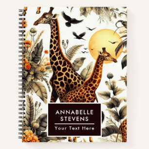 Vintage Giraffe Floral Watercolor Notebook