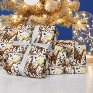Vintage Giraffe Floral Watercolor Wrapping Paper