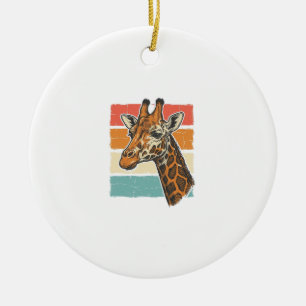 Vintage Giraffe Head Retro Sunset Vector Design_1 Ceramic Tree Decoration