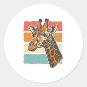 Vintage Giraffe Head Retro Sunset Vector Design_1 Classic Round Sticker