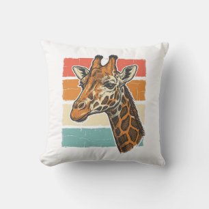 Vintage Giraffe Head Retro Sunset Vector Design_1 Cushion