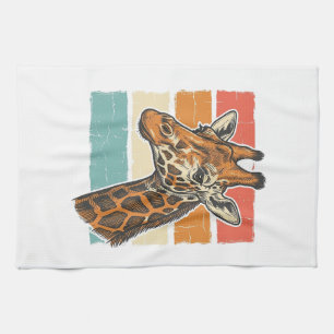 Vintage Giraffe Head Retro Sunset Vector Design_1 Tea Towel