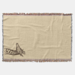 Vintage Giraffe Illustration on Burlap  Throw Blanket