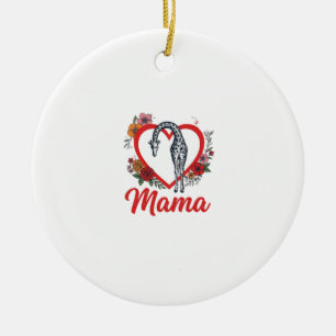 Vintage Giraffe Mama Floral Heart Shirt Design_1 Ceramic Tree Decoration