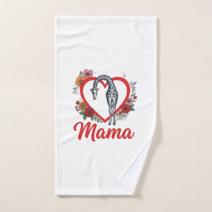 Vintage Giraffe Mama Floral Heart Shirt Design_1 Hand Towel