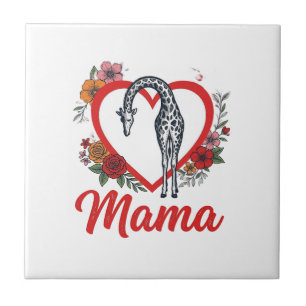 Vintage Giraffe Mama Floral Heart Shirt Design_1 Tile