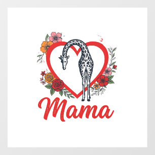 Vintage Giraffe Mama Floral Heart Shirt Design_1 Window Cling