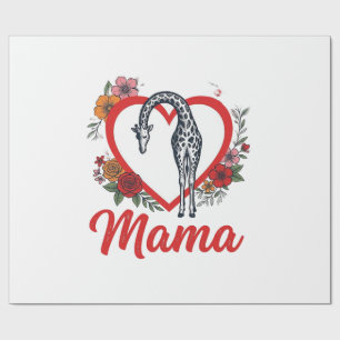 Vintage Giraffe Mama Floral Heart Shirt Design_1 Wrapping Paper
