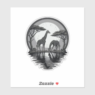 Vintage Giraffe Moon Silhouette Safari Vector Desi