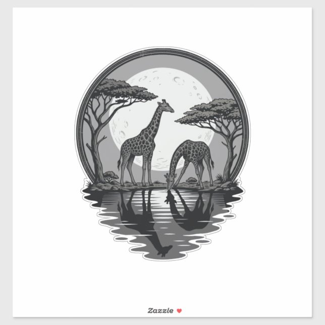 Vintage Giraffe Moon Silhouette Safari Vector Desi (Sheet)