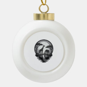 Vintage Giraffe Moon Silhouette Safari Vector Desi Ceramic Ball Christmas Ornament