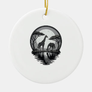 Vintage Giraffe Moon Silhouette Safari Vector Desi Ceramic Tree Decoration