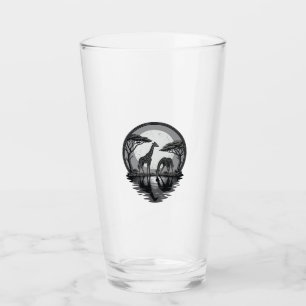 Vintage Giraffe Moon Silhouette Safari Vector Desi Glass