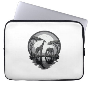 Vintage Giraffe Moon Silhouette Safari Vector Desi Laptop Sleeve
