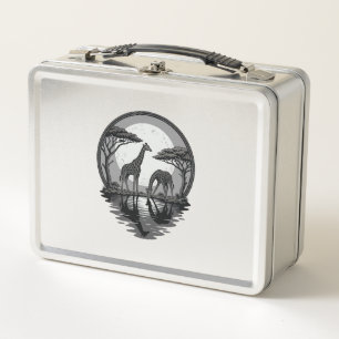 Vintage Giraffe Moon Silhouette Safari Vector Desi Metal Lunch Box