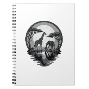 Vintage Giraffe Moon Silhouette Safari Vector Desi Notebook