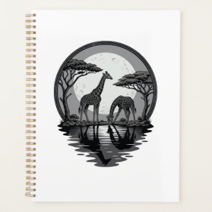 Vintage Giraffe Moon Silhouette Safari Vector Desi Planner