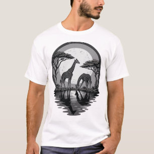 Vintage Giraffe Moon Silhouette Safari Vector Desi T-Shirt