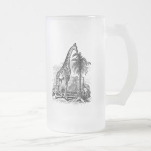 Vintage Giraffe Personalised Animal Illustration Frosted Glass Beer Mug