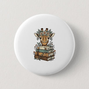 Vintage Giraffe Reading Books Floral Shirt Design_ 6 Cm Round Badge