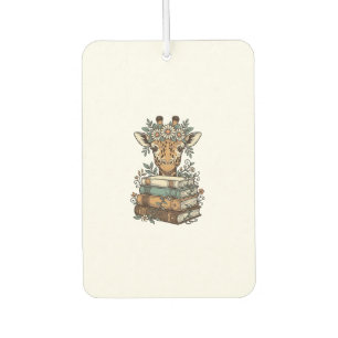 Vintage Giraffe Reading Books Floral Shirt Design_ Car Air Freshener