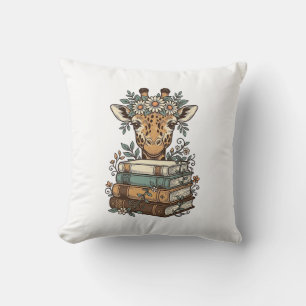 Vintage Giraffe Reading Books Floral Shirt Design_ Cushion