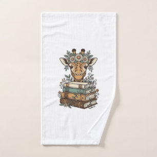 Vintage Giraffe Reading Books Floral Shirt Design_ Hand Towel