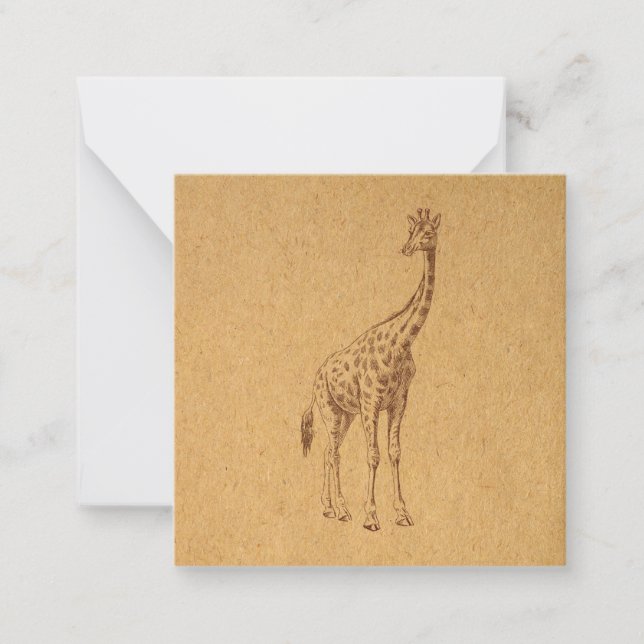 Vintage Giraffe Rustic Illustrated Animal Art Card (Front)