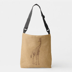Vintage Giraffe Rustic Illustrated Animal Art Crossbody Bag