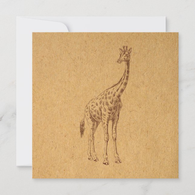 Vintage Giraffe Rustic Illustrated Animal Art Invitation (Front)