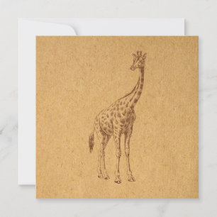 Vintage Giraffe Rustic Illustrated Animal Art Invitation
