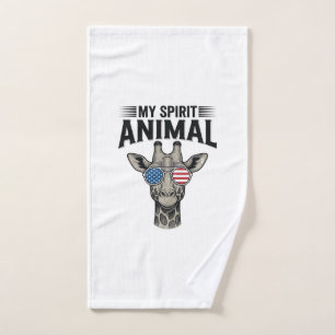 Vintage Giraffe Spirit Animal Patriotic Shirt Desi Hand Towel