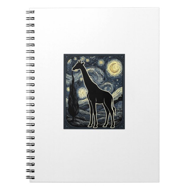 Vintage Giraffe Starry Night Engraving Shirt_1 Notebook (Front)