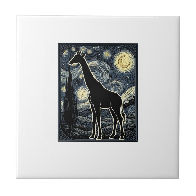 Vintage Giraffe Starry Night Engraving Shirt_1 Tile (Front)
