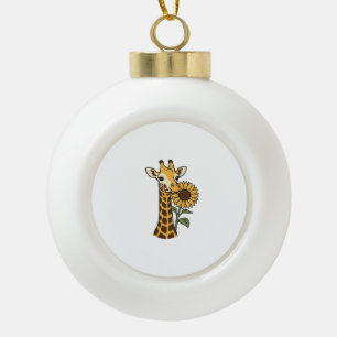 Vintage Giraffe Sunflower Vector Design_1 Ceramic Ball Christmas Ornament
