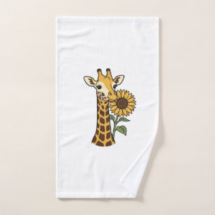 Vintage Giraffe Sunflower Vector Design_1 Hand Towel