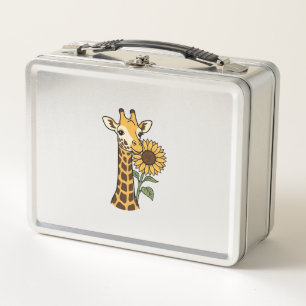 Vintage Giraffe Sunflower Vector Design_1 Metal Lunch Box