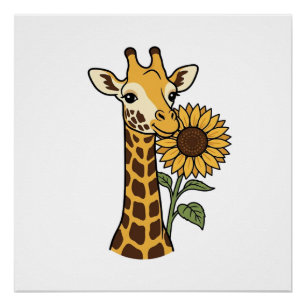 Vintage Giraffe Sunflower Vector Design_1 Poster