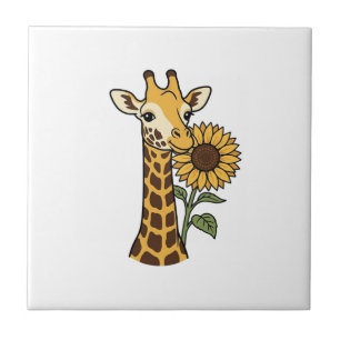Vintage Giraffe Sunflower Vector Design_1 Tile