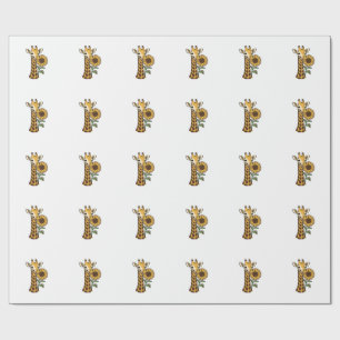 Vintage Giraffe Sunflower Vector Design_1 Wrapping Paper